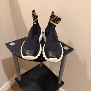Fendi Black and White Logo Sock Sneakers